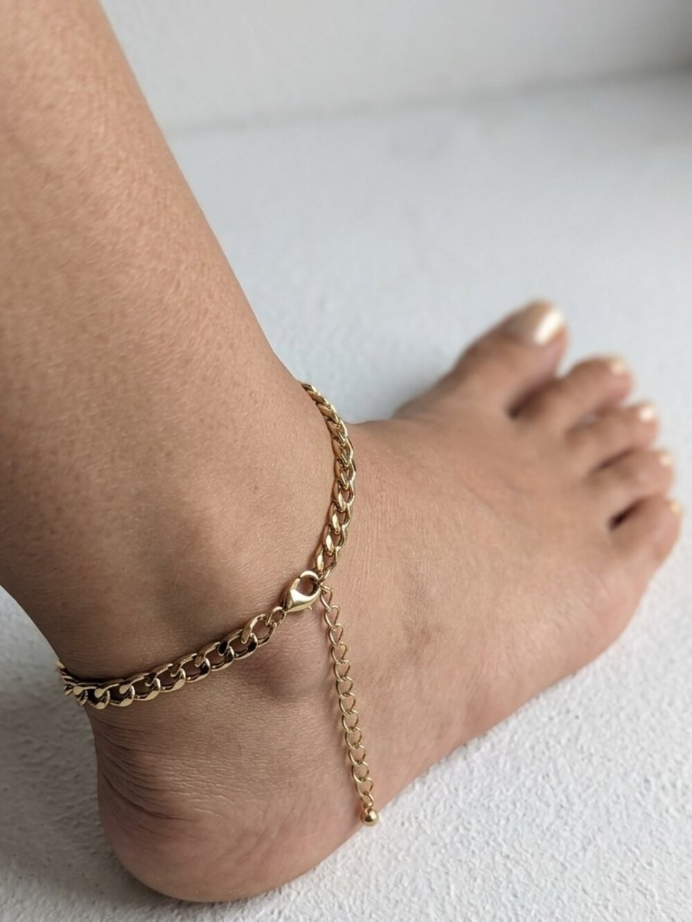 Gold Chain Anklet with Adjustable Drop